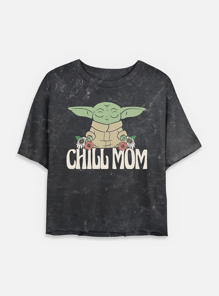 Star Wars The Mandalorian Chill Mom Mineral Wash Womens Crop T-Shirt