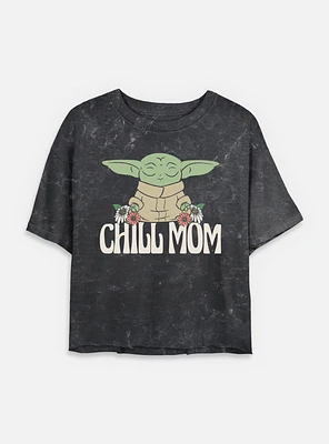 Star Wars The Mandalorian Chill Mom Mineral Wash Womens Crop T-Shirt