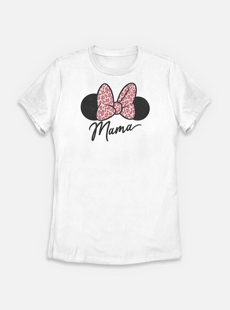 Disney Minnie Mouse Mama Leopard Bow Womens T-Shirt