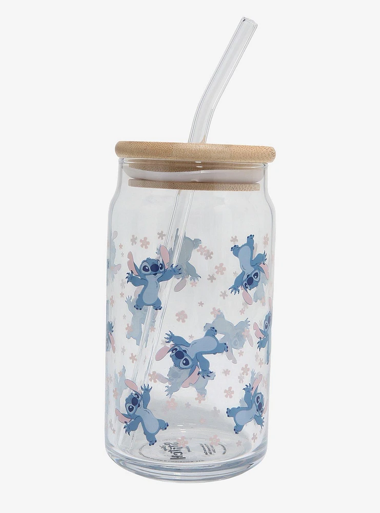 Disney Lilo & Stitch Floral Stitch Glass Cup with Straw