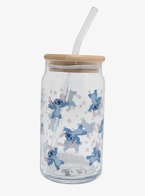 Disney Lilo & Stitch Floral Stitch Glass Cup with Straw