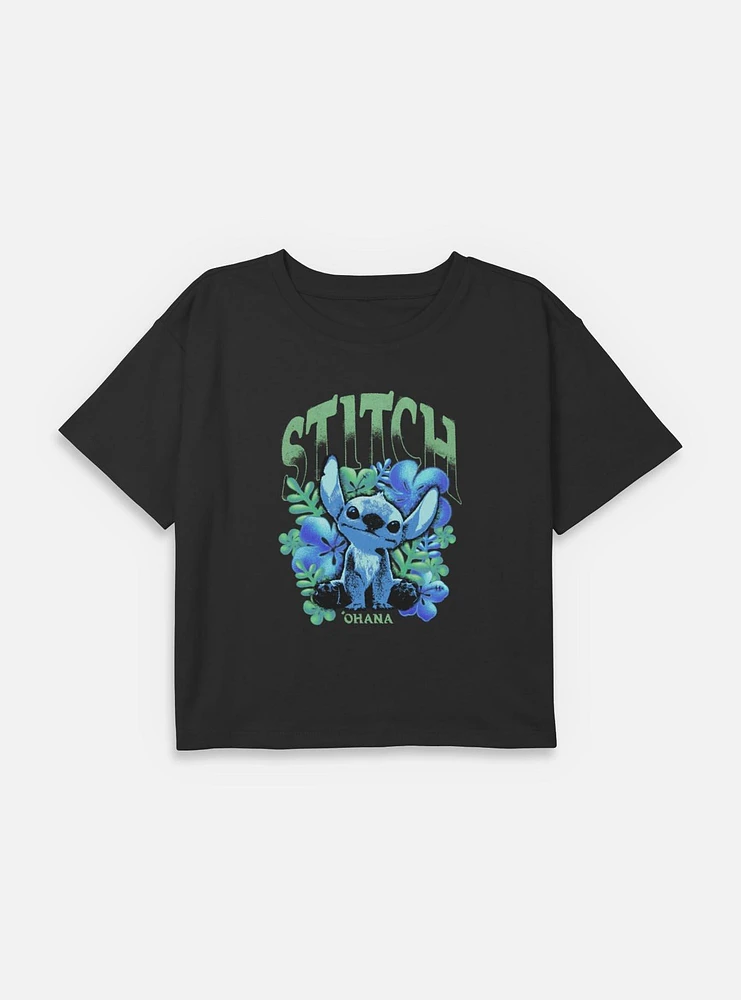 Disney Lilo & Stitch Dark Floral Youth Girls Boxy T-Shirt BoxLunch Web Exclusive