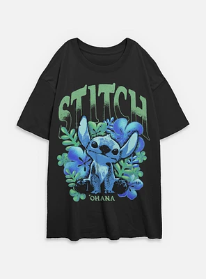 Disney Lilo & Stitch Dark Floral Womens Oversized T-Shirt BoxLunch Web Exclusive