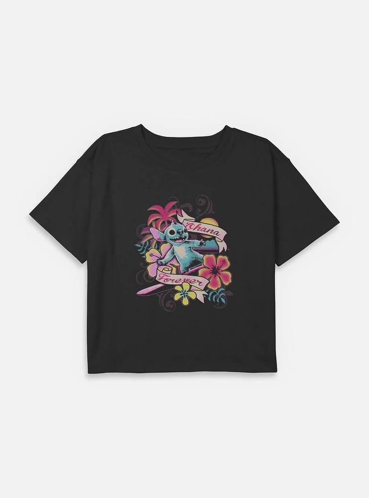 Disney Lilo & Stitch Surf Ohana Forever Youth Girls Boxy T-Shirt BoxLunch Web Exclusive