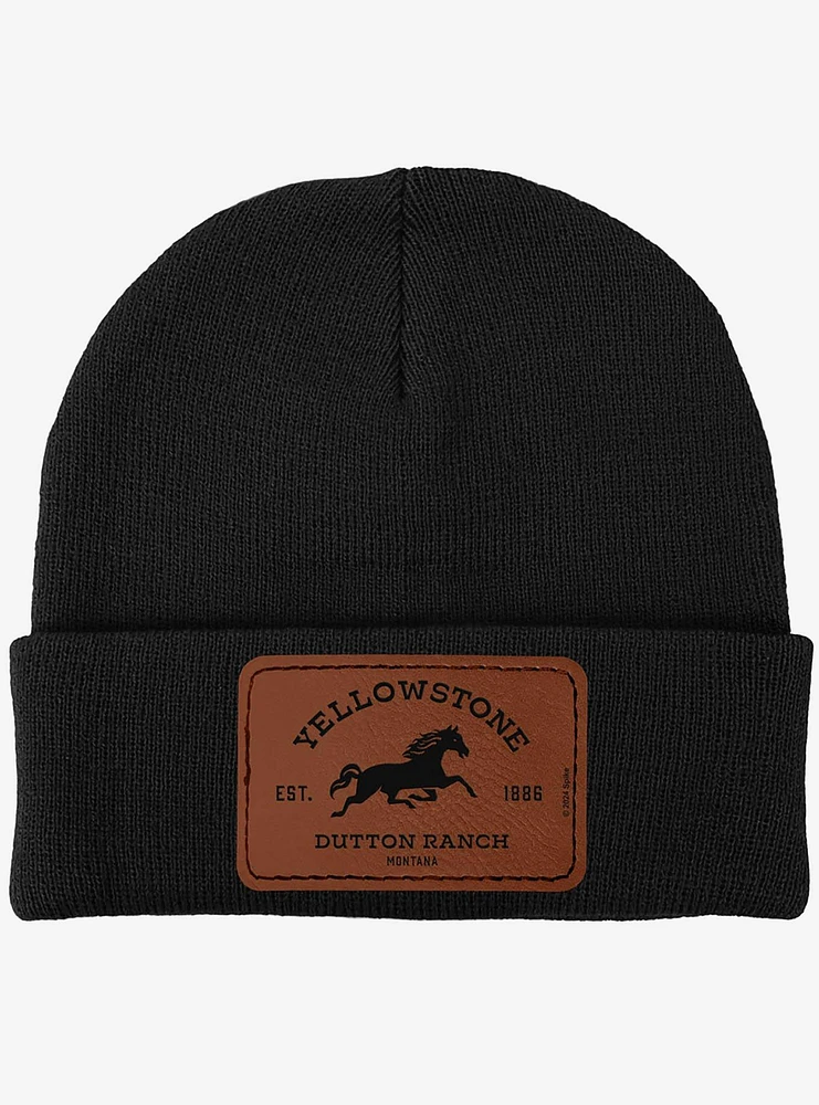Yellowstone Dutton Ranch Horse Rectangle Leather Patch Knit Beanie