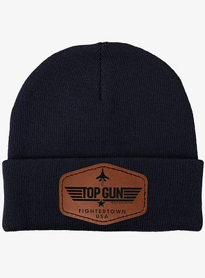 Top Gun Fightertown USA Stripe Logo Leather Patch Knit Beanie