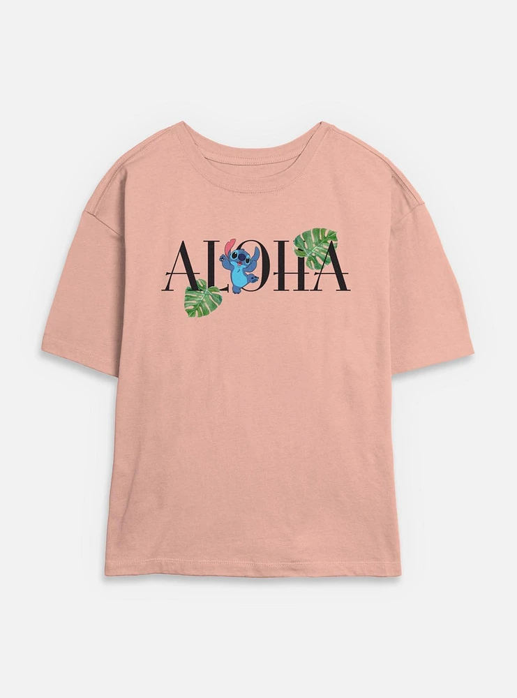 Disney Lilo & Stitch Aloha Leaves Womens Skimmer T-Shirt