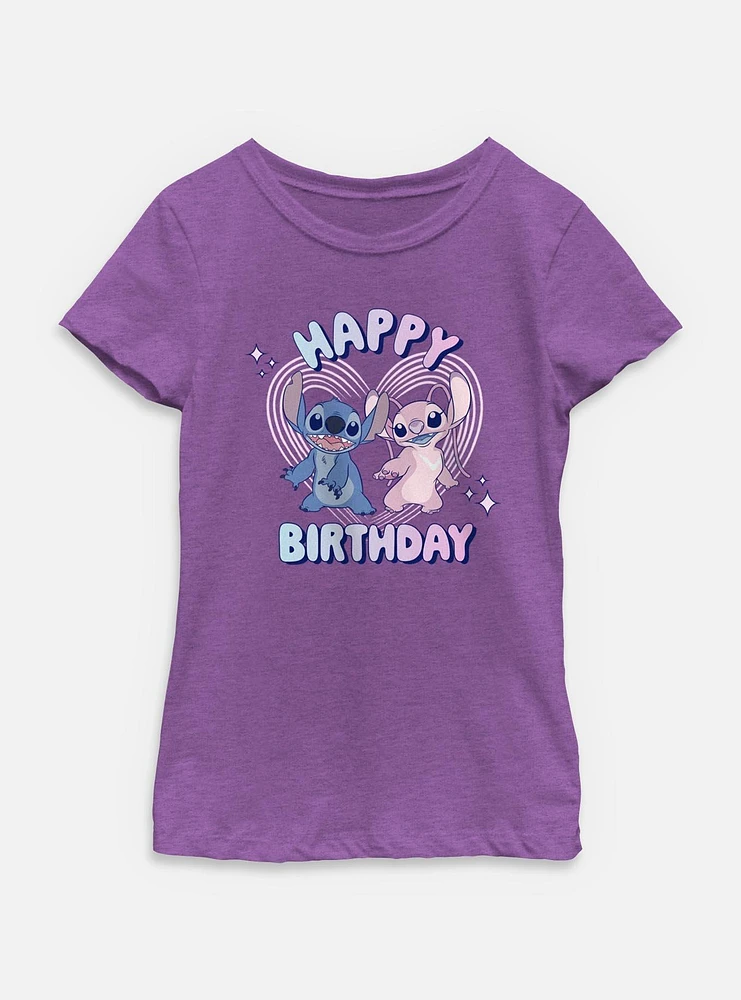 Disney Lilo & Stitch Angel And Happy Birthday Youth Girls T-Shirt