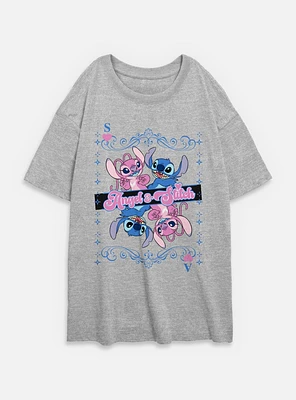 Disney Lilo & Stitch Angel And Card Womens Oversized T-Shirt