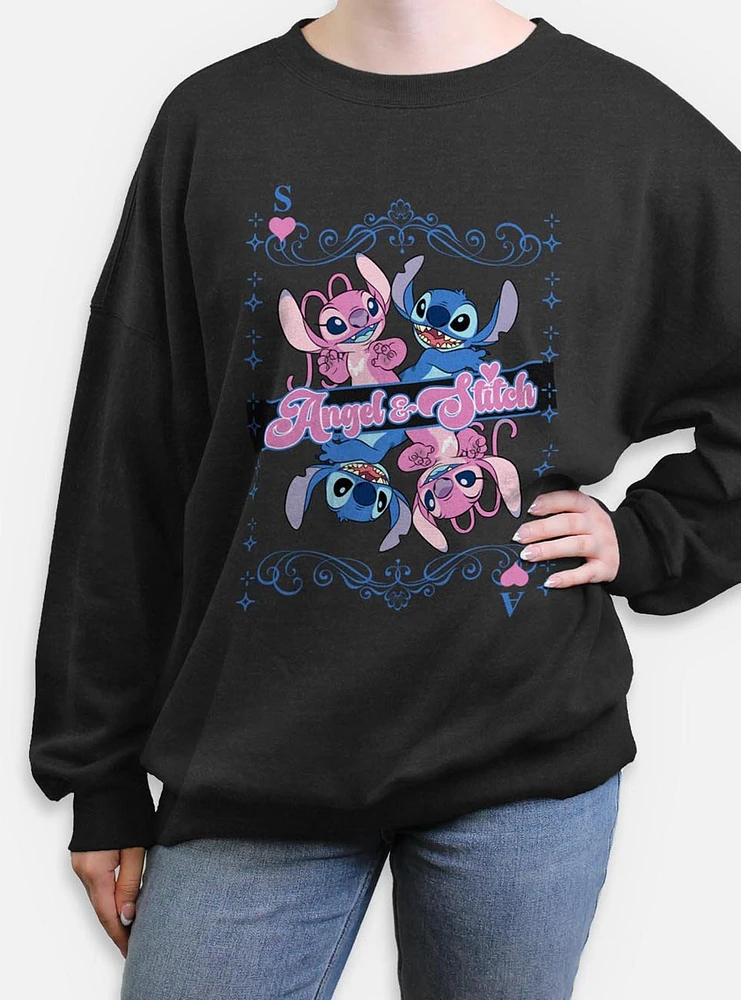 Disney Lilo & Stitch Angel And Card Womens Oversized Sweatshirt