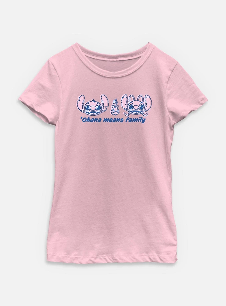 Disney Lilo & Stitch Ohana Means Family Quote Youth Girls T-Shirt