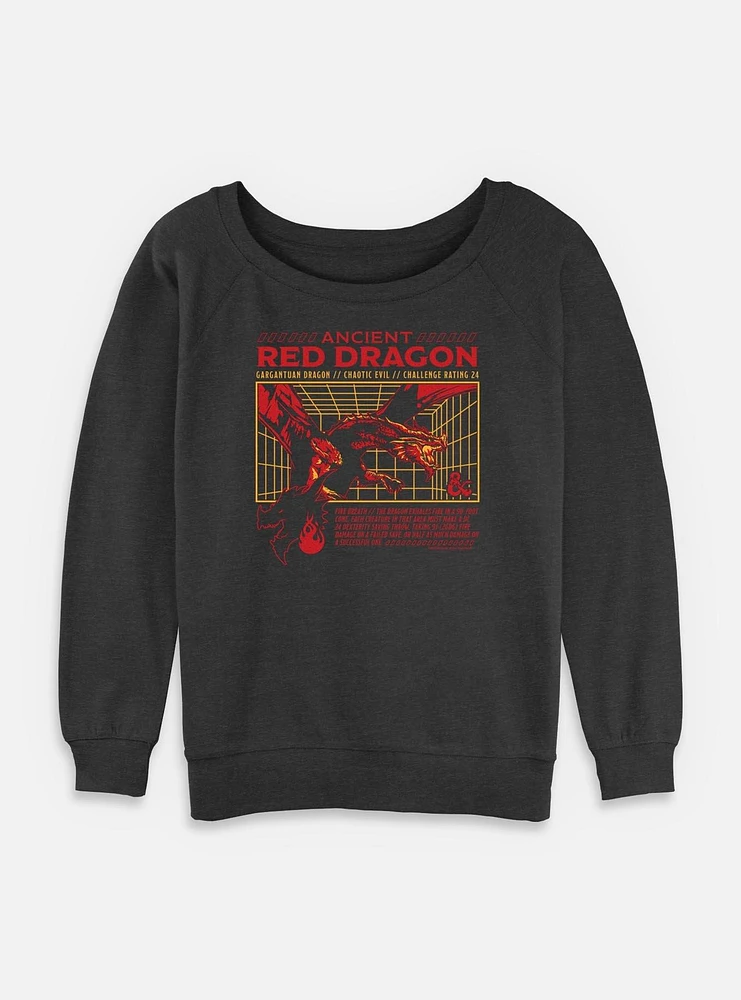 Dungeons & Dragons Ancient Red Dragon Stats Womens Slouchy Sweatshirt