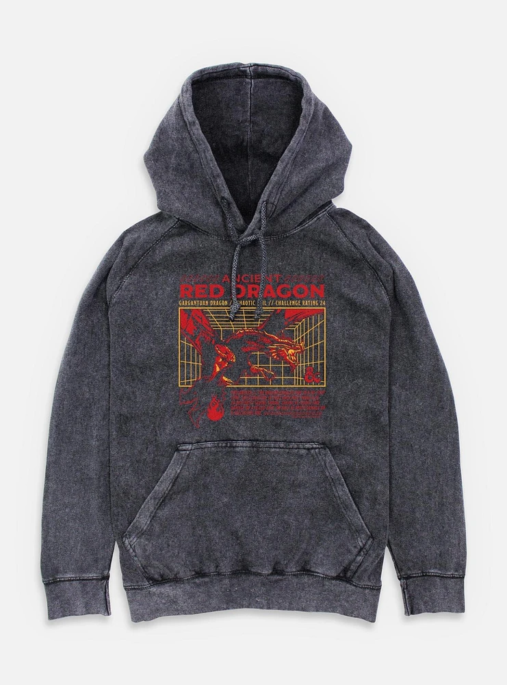 Dungeons & Dragons Ancient Red Dragon Stats Mineral Wash Hoodie