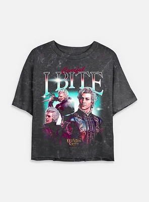 Dungeons & Dragons Astarion Careful I Bite Mineral Wash Womens Crop T-Shirt