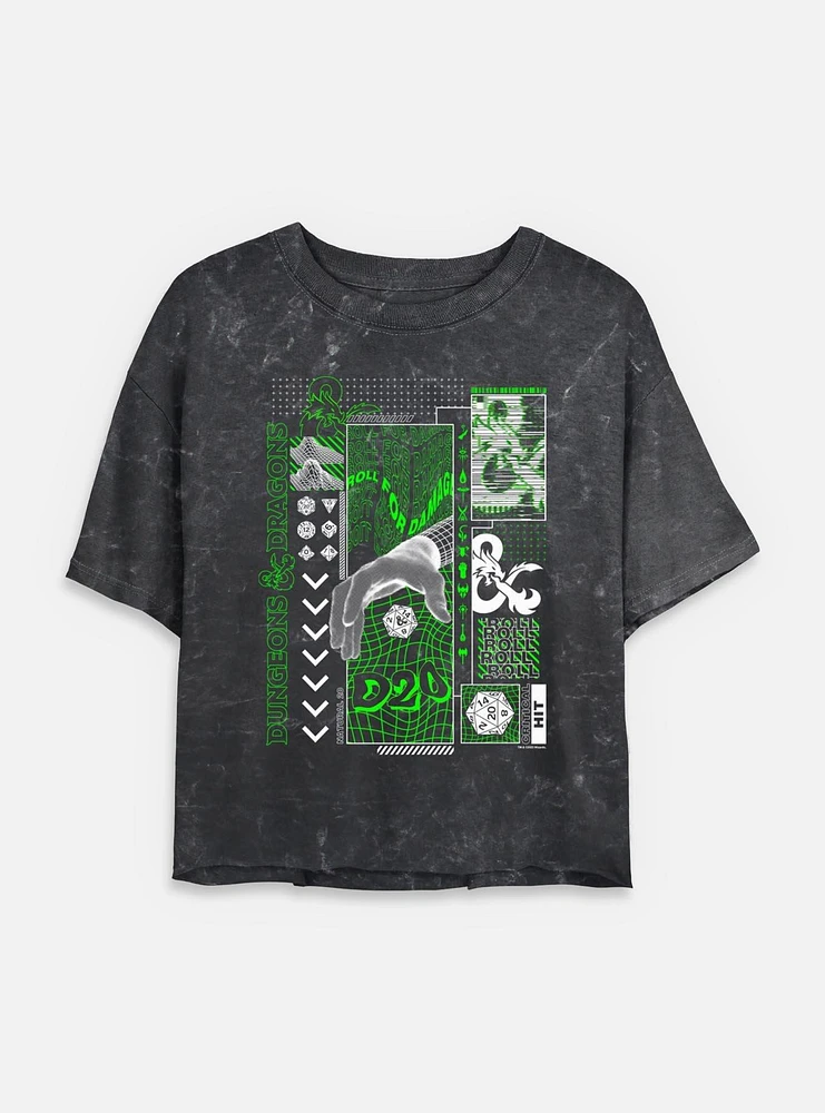 Dungeons & Dragons Trippy D20 Mineral Wash Womens Crop T-Shirt