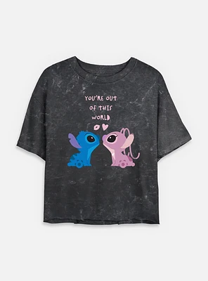 Disney Lilo & Stitch Out Of This World Angel Womens Mineral Wash Crop T-Shirt