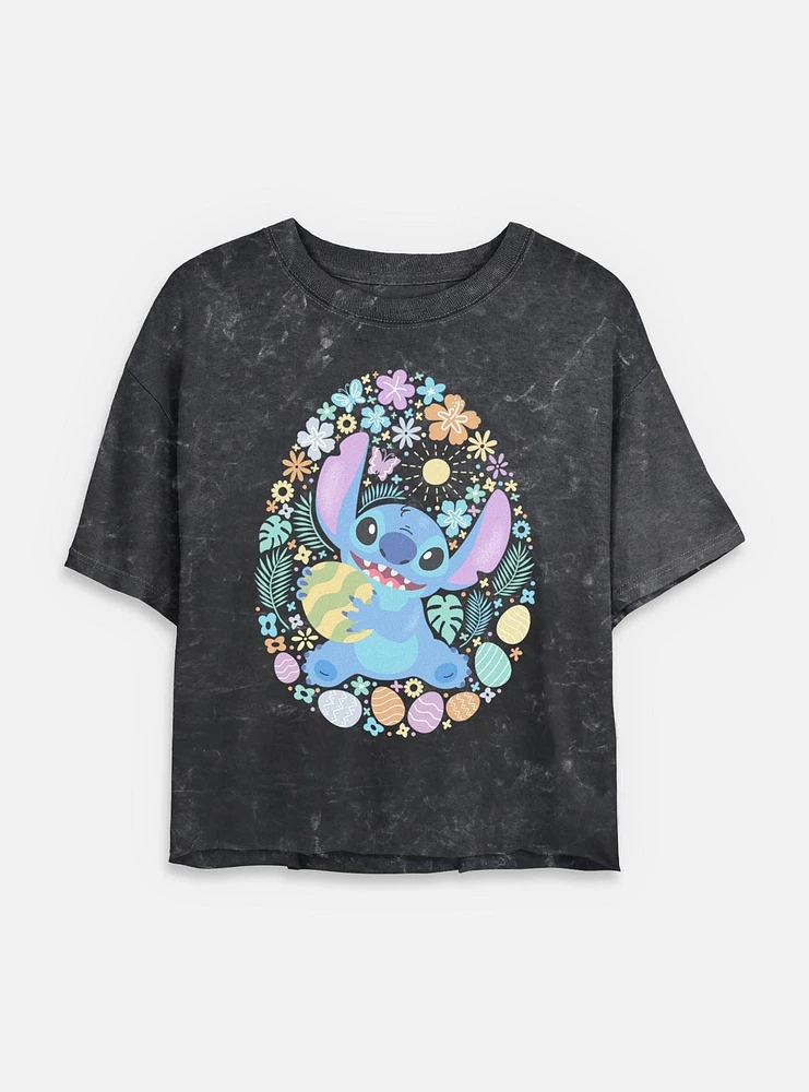 Disney Lilo & Stitch Easter Egg Hunt Womens Mineral Wash Crop T-Shirt