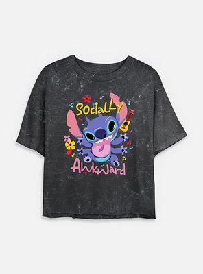 Disney Lilo & Stitch Socially Awkward Womens Mineral Wash Crop T-Shirt