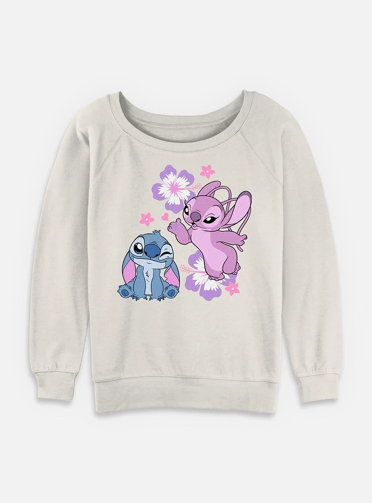 Disney Lilo & Stitch Angel Hibiscus Womens Slouchy Sweatshirt