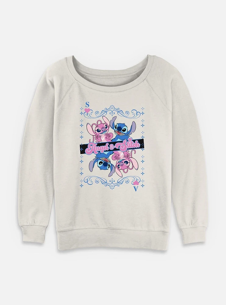 Disney Lilo & Stitch Angel And Card Womens Slouchy Sweatshirt