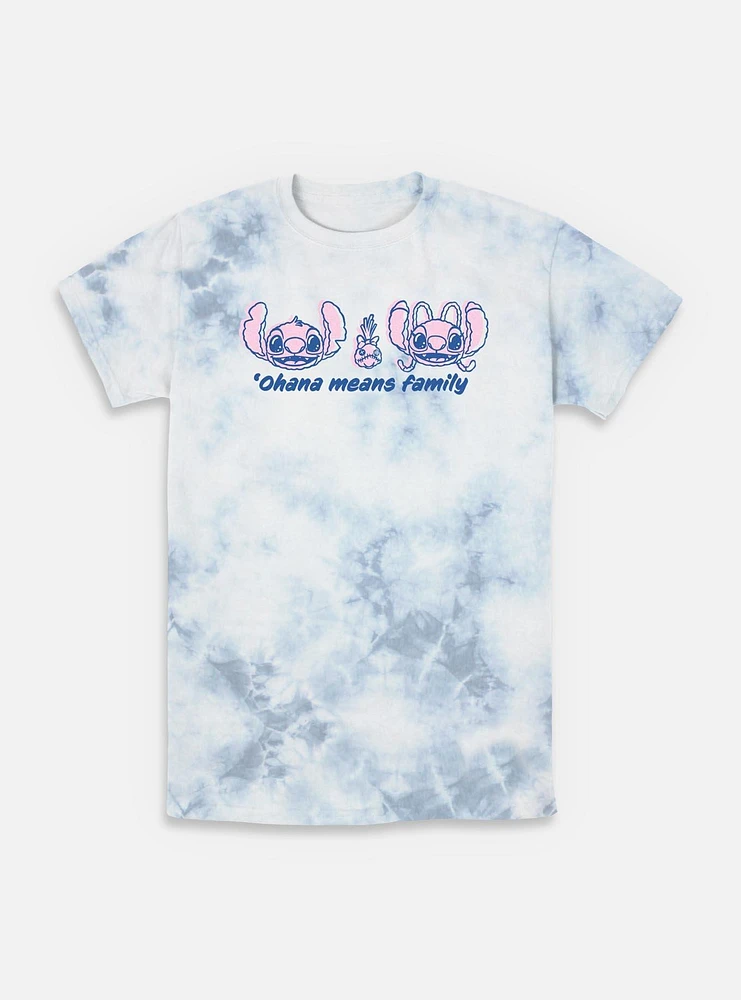 Disney Lilo & Stitch Ohana Means Family Quote Tie-Dye T-Shirt