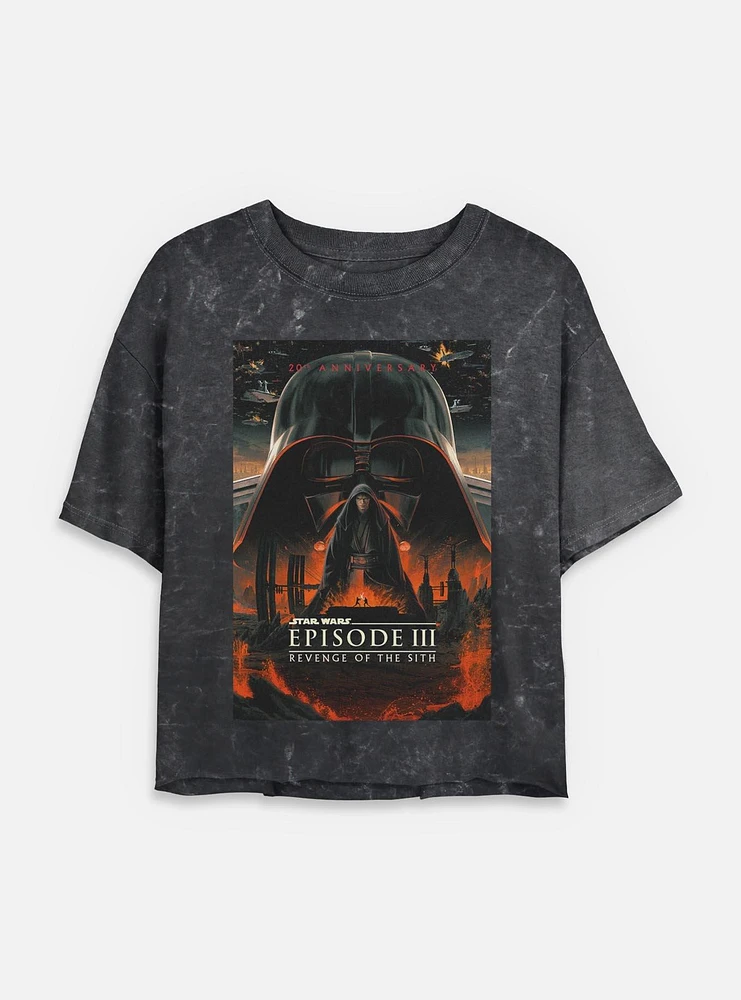 Star Wars Episode III: Revenge Of The Sith 20th Anniversary Poster Mineral Wash Womens Crop T-Shirt
