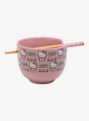 Sanrio Hello Kitty Flowers Pink Ramen Bowl and Chopsticks Set