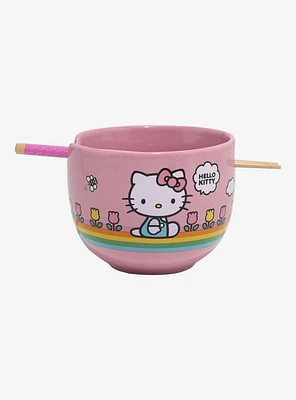 Sanrio Hello Kitty Rainbow Flowers Striped Ramen Set