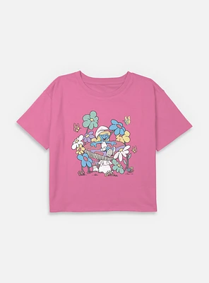 The Smurfs Mushroom Life Youth Girls Boxy Crop T-Shirt