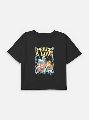 The Smurfs Peace & Love Flower Power Youth Girls Boxy Crop T-Shirt