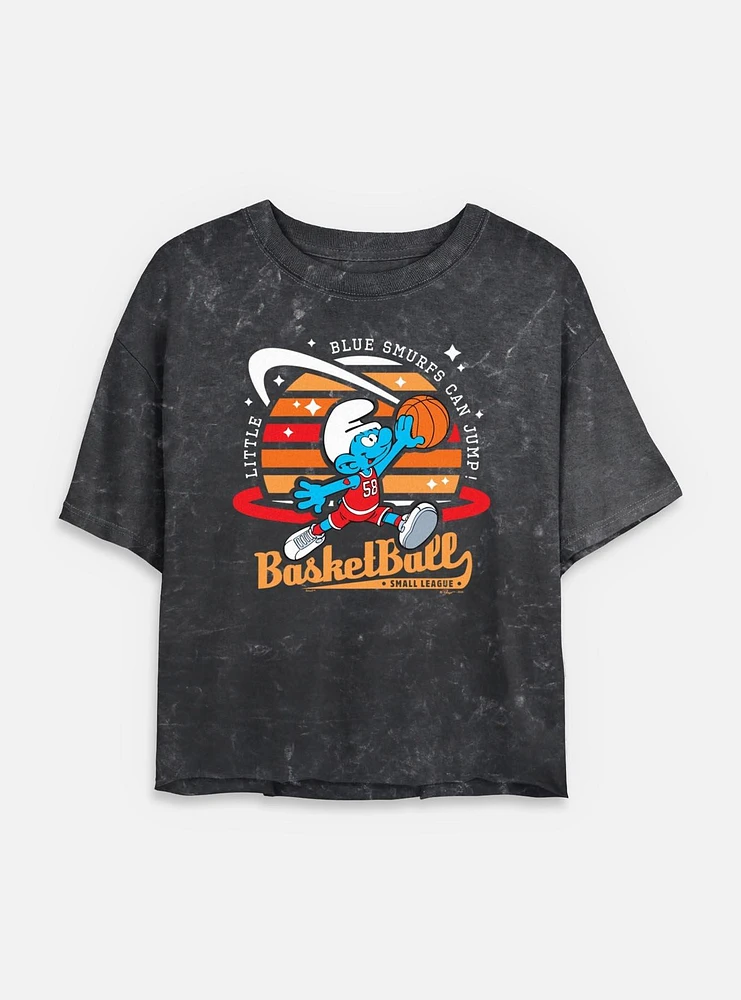The Smurfs Basketball Small League Mineral Wash Womens Crop T-Shirt