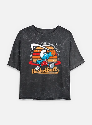The Smurfs Basketball Small League Mineral Wash Womens Crop T-Shirt