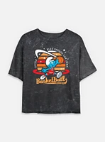 The Smurfs Basketball Small League Mineral Wash Womens Crop T-Shirt