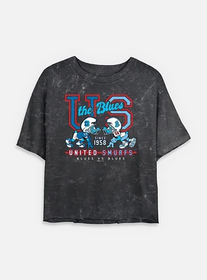 The Smurfs Blues vs Football Mineral Wash Womens Crop T-Shirt