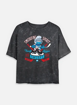 The Smurfs Smurfing Spirit Hockey Mineral Wash Womens Crop T-Shirt