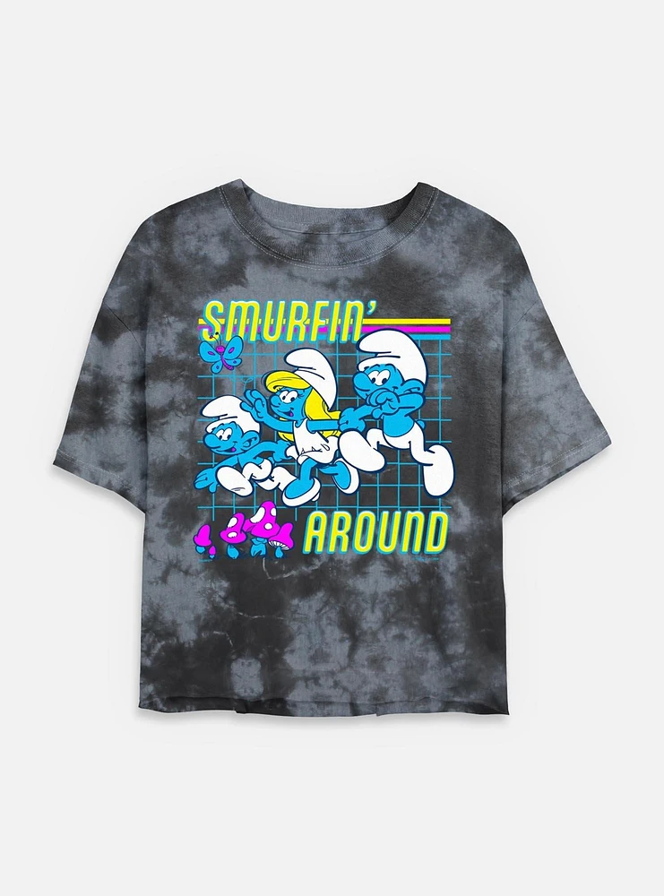The Smurfs Smurfin Around Tie Dye Crop Womens T-Shirt