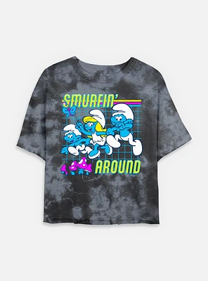 The Smurfs Smurfin Around Tie Dye Crop Womens T-Shirt