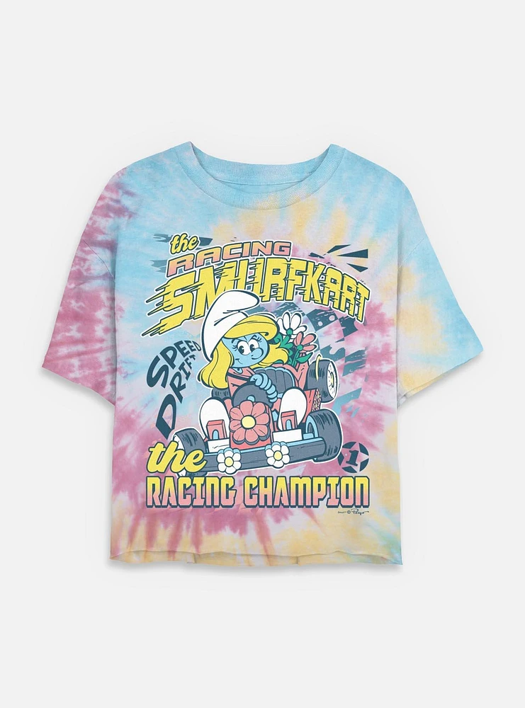 The Smurfs Racing Smurfkart Tie Dye Crop Womens T-Shirt