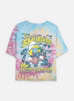 The Smurfs Racing Smurfkart Tie Dye Crop Womens  T-Shirt