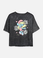 The Smurfs Floral Daisy Smurf Mineral Wash Womens Crop T-Shirt