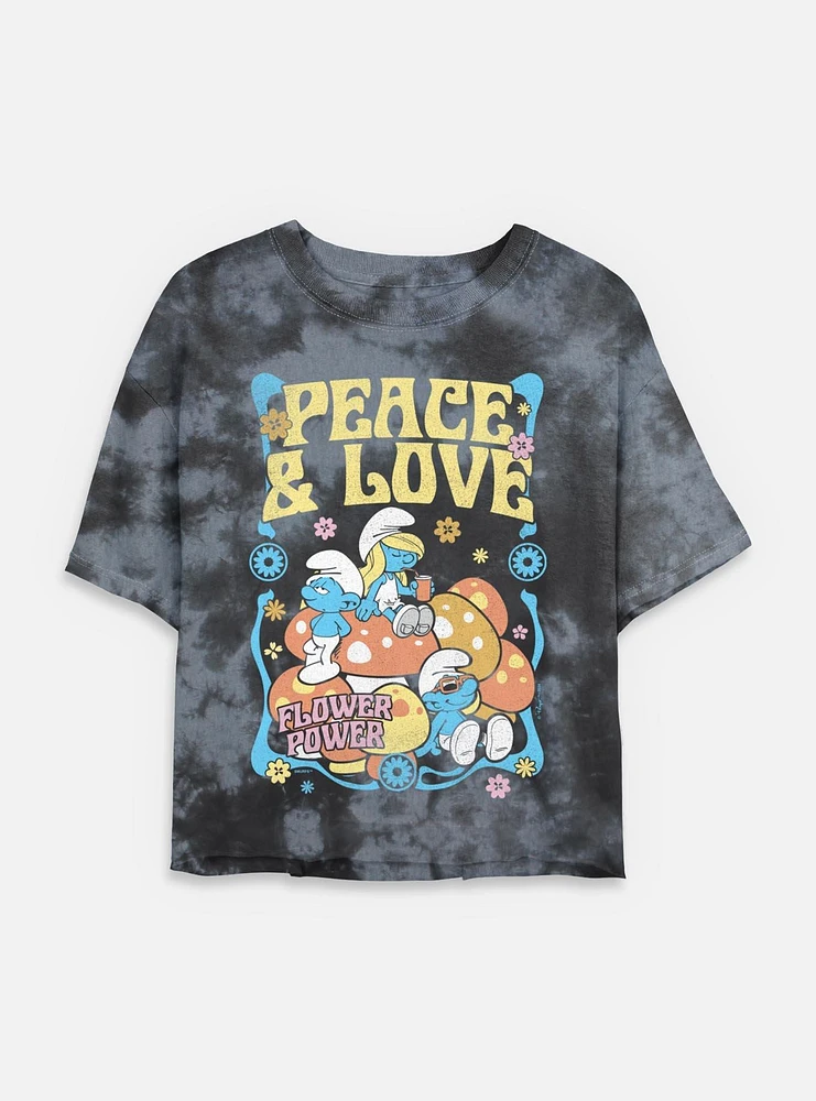 The Smurfs Peace & Love Tie Dye Crop Womens T-Shirt