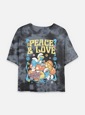 The Smurfs Peace & Love Tie Dye Crop Womens T-Shirt