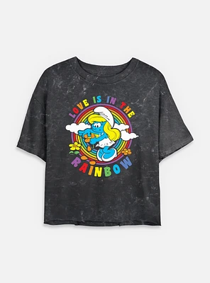 The Smurfs Love Is Rainbow Smurfette Mineral Wash Womens Crop T-Shirt
