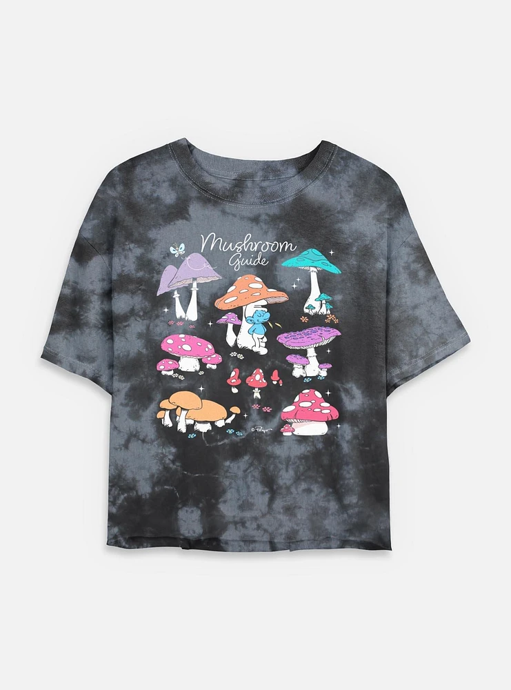 The Smurfs Mushroom Guide Tie Dye Crop Womens T-Shirt