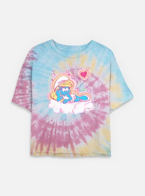 The Smurfs Airbrush Hearts Tie Dye Crop Womens  T-Shirt