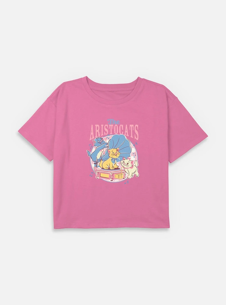 Disney The AristoCats Playing With Gramophone Youth Girls Boxy Crop T-Shirt