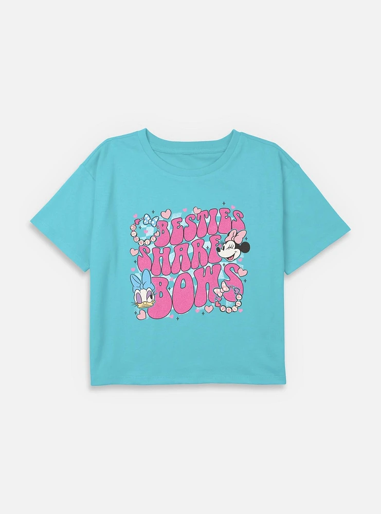 Disney Minnie Mouse & Daisy Besties Share Bows Youth Girls Boxy Crop T-Shirt