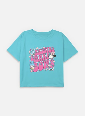 Disney Minnie Mouse & Daisy Besties Share Bows Youth Girls Boxy Crop T-Shirt