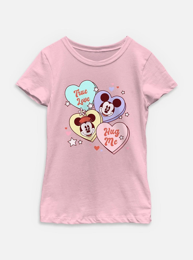 Disney Mickey Mouse & Minnie Sweet Candy Hearts Youth Girls T-Shirt