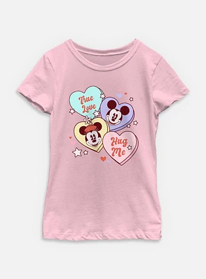 Disney Mickey Mouse & Minnie Sweet Candy Hearts Youth Girls T-Shirt